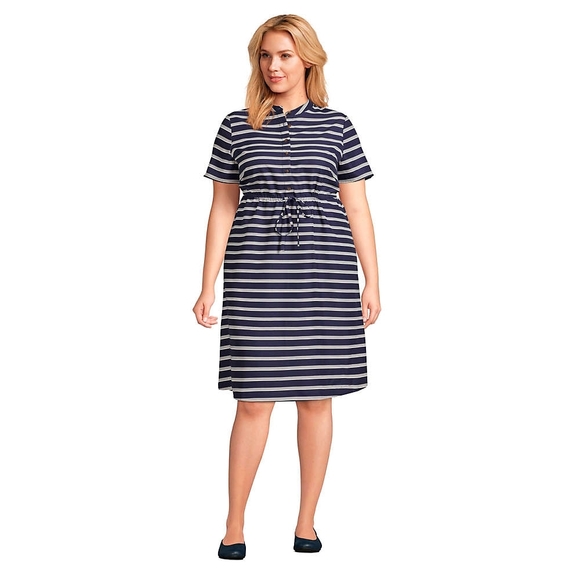 Lands End Navy and White Striped Midi Dress Size M - Picture 1 of 7